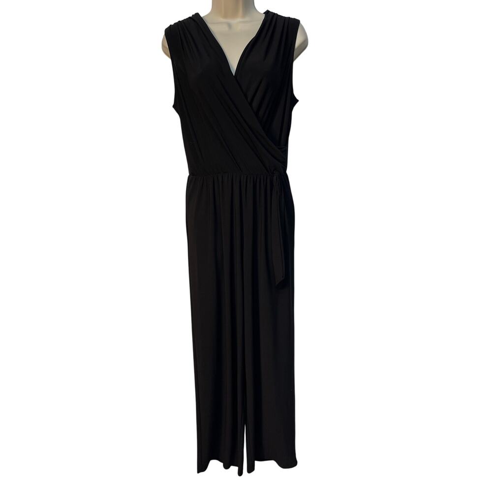 Nik and Nash‎ Womens Black Sleeveless Wrap Front Wide Leg Jumpsuit Size L